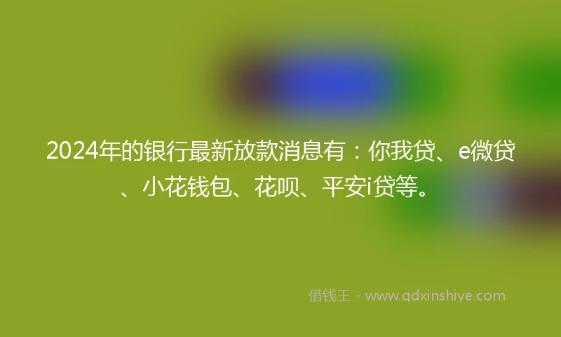 2024年的银行最新放款消息有：你我贷、e微贷、小花钱包、花呗、平安i贷等。