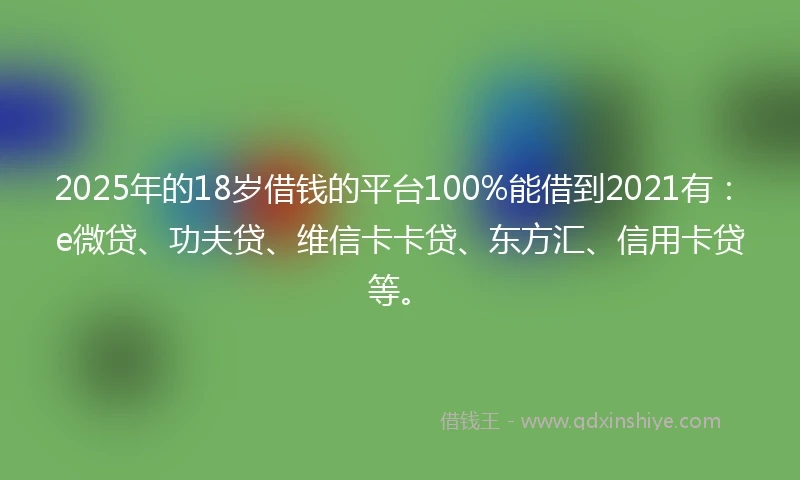 2025年的18岁借钱的平台100%能借到2021有：e微贷、功夫贷、维信卡卡贷、东方汇、信用卡贷等。