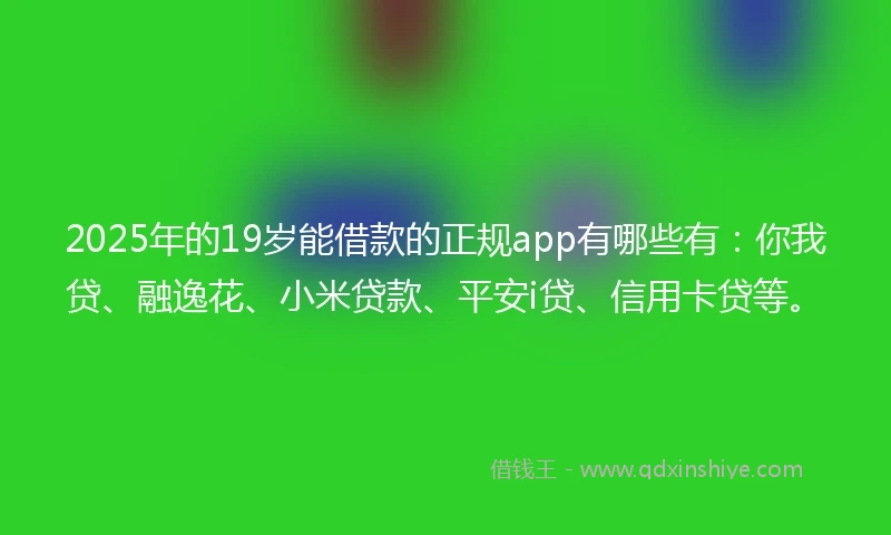 2025年的19岁能借款的正规app有哪些有：你我贷、融逸花、小米贷款、平安i贷、信用卡贷等。