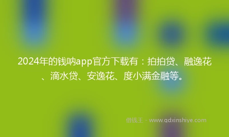 2024年的钱呐app官方下载有：拍拍贷、融逸花、滴水贷、安逸花、度小满金融等。