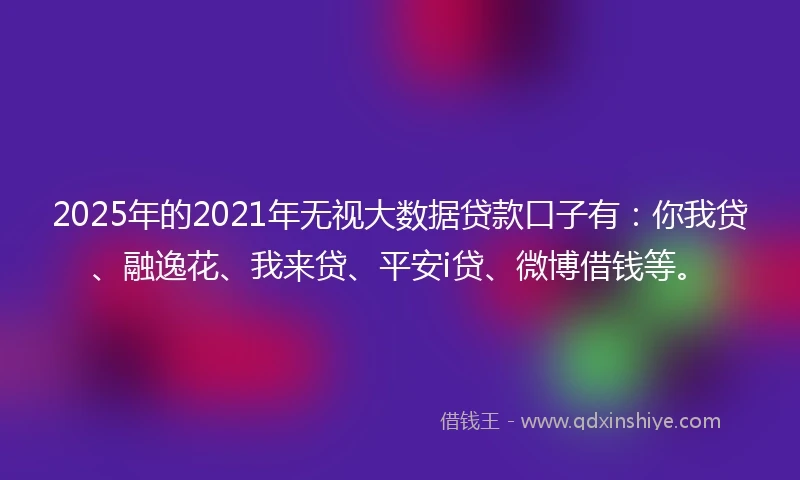2025年的2021年无视大数据贷款口子有：你我贷、融逸花、我来贷、平安i贷、微博借钱等。