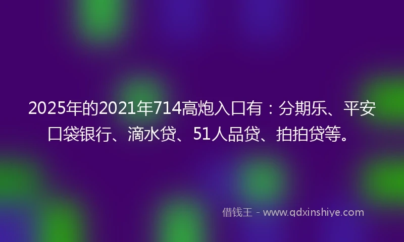 2025年的2021年714高炮入口有：分期乐、平安口袋银行、滴水贷、51人品贷、拍拍贷等。