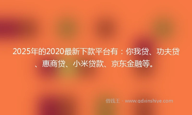 2025年的2020最新下款平台有：你我贷、功夫贷、惠商贷、小米贷款、京东金融等。