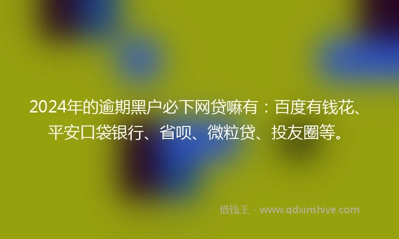 2024年的逾期黑户必下网贷嘛有：百度有钱花、平安口袋银行、省呗、微粒贷、投友圈等。