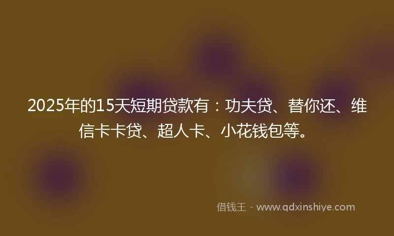 2025年的15天短期贷款有：功夫贷、替你还、维信卡卡贷、超人卡、小花钱包等。