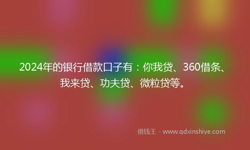 2024年的银行借款口子有：你我贷、360借条、我来贷、功夫贷、微粒贷等。