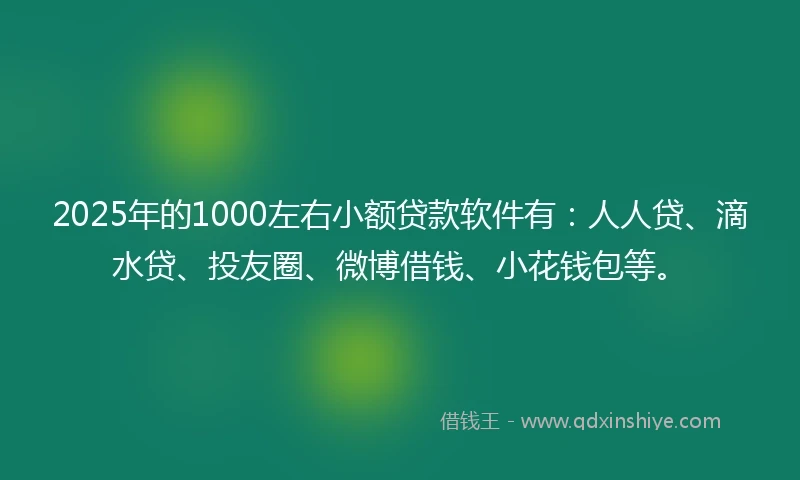 2025年的1000左右小额贷款软件有：人人贷、滴水贷、投友圈、微博借钱、小花钱包等。