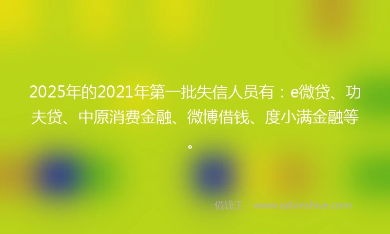 2025年的2021年第一批失信人员有：e微贷、功夫贷、中原消费金融、微博借钱、度小满金融等。