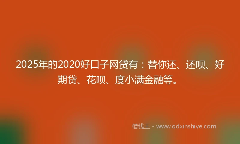 2025年的2020好口子网贷有：替你还、还呗、好期贷、花呗、度小满金融等。