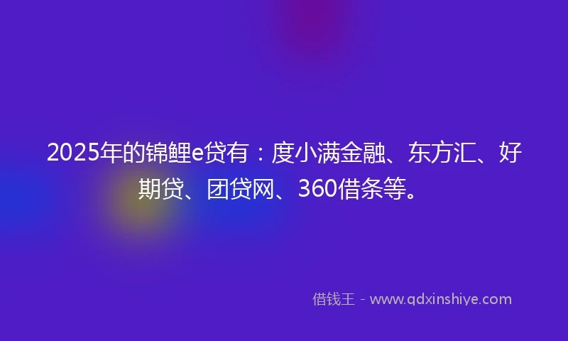 2025年的锦鲤e贷有：度小满金融、东方汇、好期贷、团贷网、360借条等。