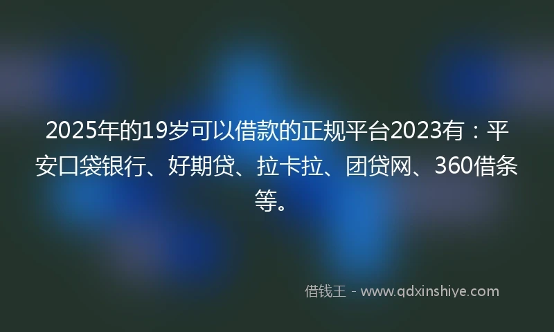 2025年的19岁可以借款的正规平台2023有：平安口袋银行、好期贷、拉卡拉、团贷网、360借条等。