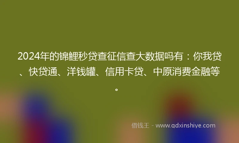2024年的锦鲤秒贷查征信查大数据吗有：你我贷、快贷通、洋钱罐、信用卡贷、中原消费金融等。
