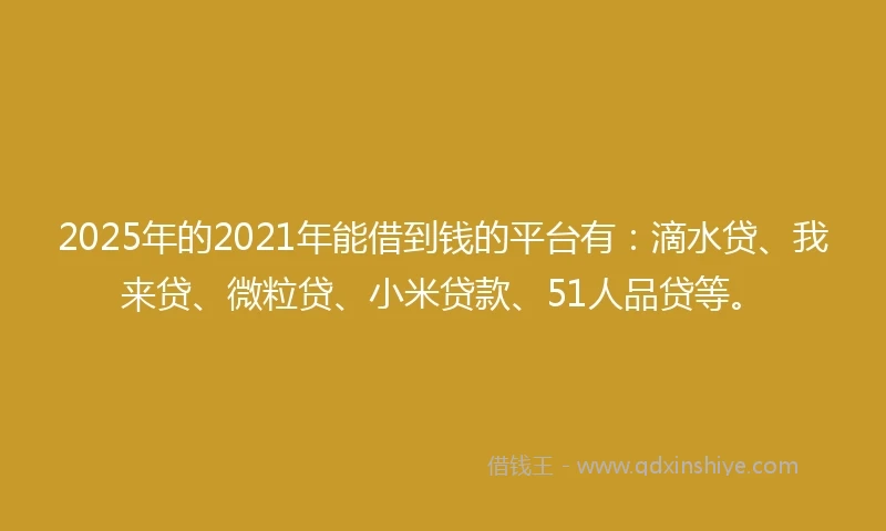 2025年的2021年能借到钱的平台有：滴水贷、我来贷、微粒贷、小米贷款、51人品贷等。