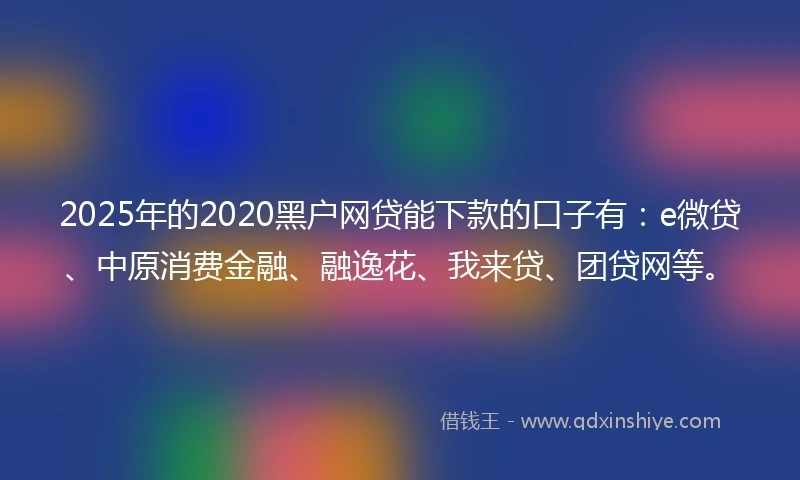 2025年的2020黑户网贷能下款的口子有：e微贷、中原消费金融、融逸花、我来贷、团贷网等。