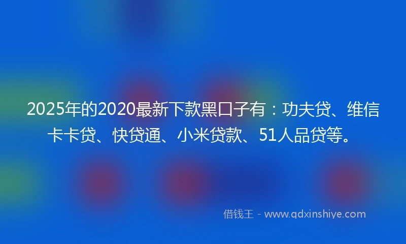 2025年的2020最新下款黑口子有：功夫贷、维信卡卡贷、快贷通、小米贷款、51人品贷等。