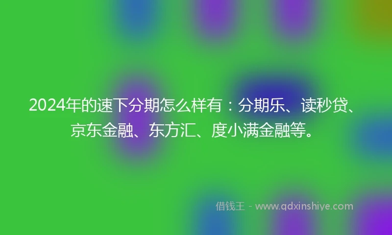 2024年的速下分期怎么样有：分期乐、读秒贷、京东金融、东方汇、度小满金融等。