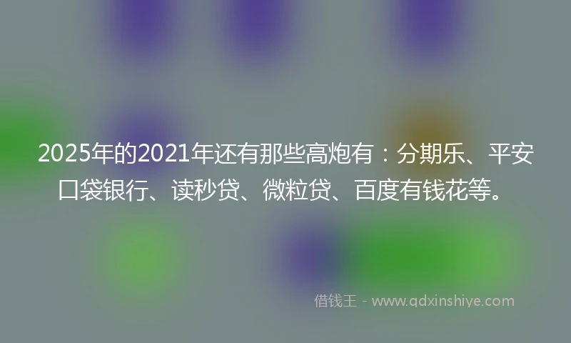 2025年的2021年还有那些高炮有：分期乐、平安口袋银行、读秒贷、微粒贷、百度有钱花等。