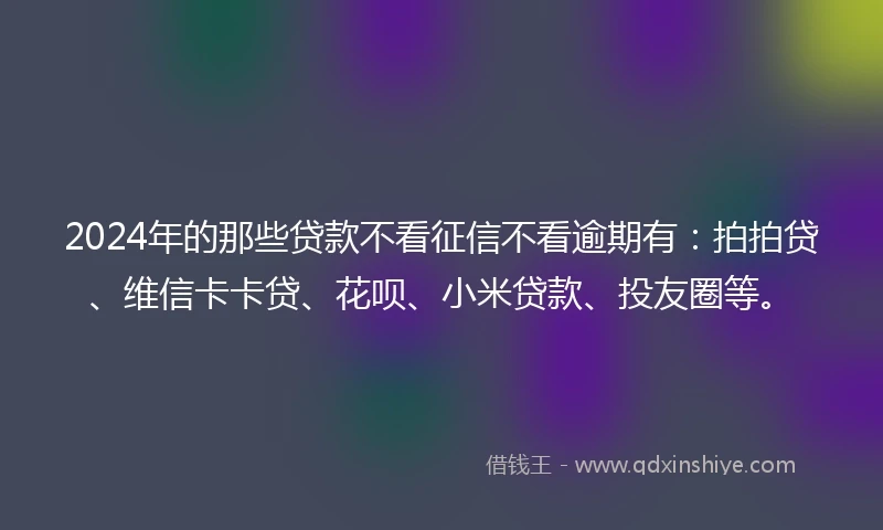 2024年的那些贷款不看征信不看逾期有：拍拍贷、维信卡卡贷、花呗、小米贷款、投友圈等。