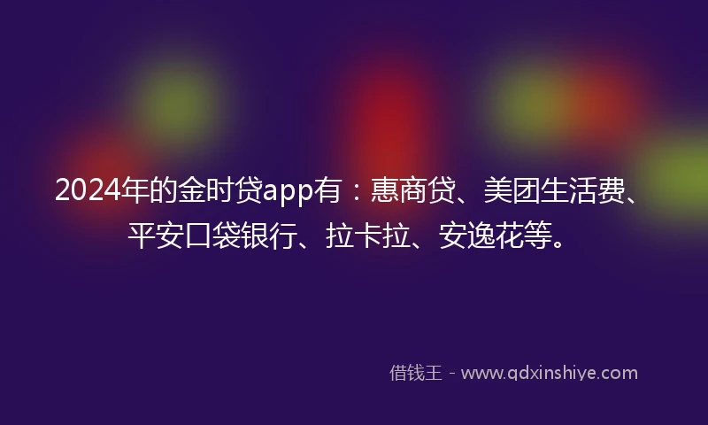 2024年的金时贷app有：惠商贷、美团生活费、平安口袋银行、拉卡拉、安逸花等。