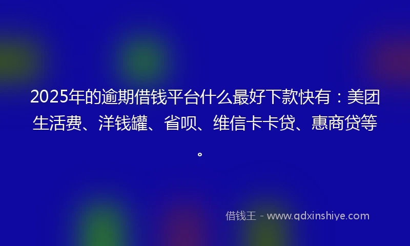 2025年的逾期借钱平台什么最好下款快有：美团生活费、洋钱罐、省呗、维信卡卡贷、惠商贷等。