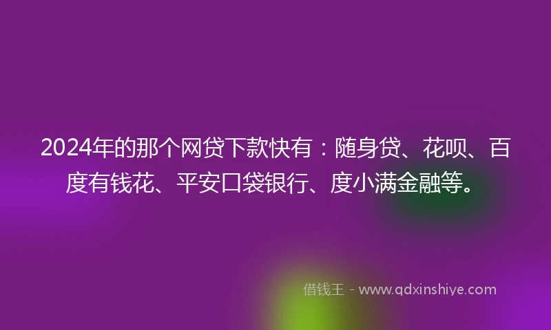 2024年的那个网贷下款快有：随身贷、花呗、百度有钱花、平安口袋银行、度小满金融等。