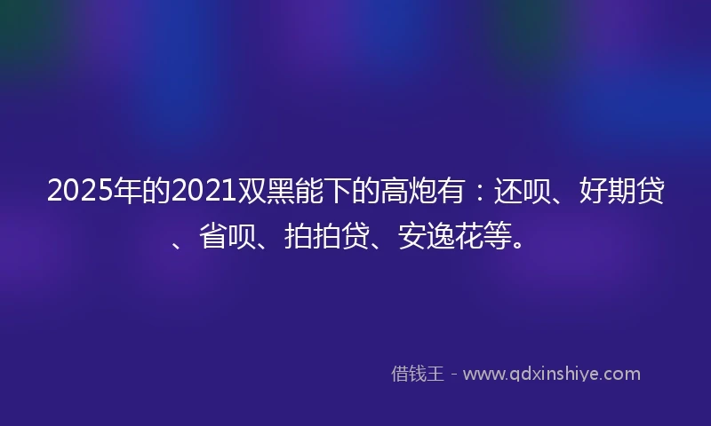 2025年的2021双黑能下的高炮有：还呗、好期贷、省呗、拍拍贷、安逸花等。