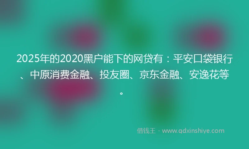 2025年的2020黑户能下的网贷有：平安口袋银行、中原消费金融、投友圈、京东金融、安逸花等。