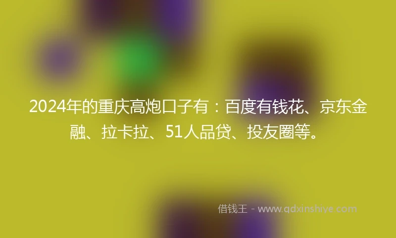 2024年的重庆高炮口子有：百度有钱花、京东金融、拉卡拉、51人品贷、投友圈等。