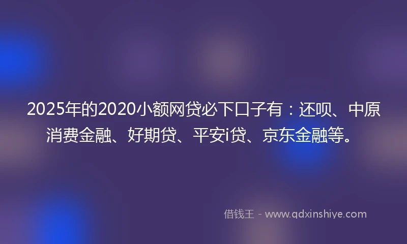 2025年的2020小额网贷必下口子有：还呗、中原消费金融、好期贷、平安i贷、京东金融等。