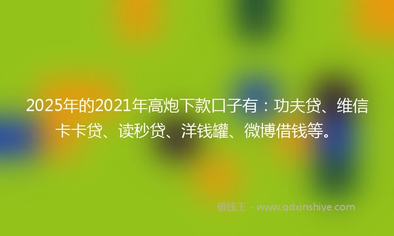 2025年的2021年高炮下款口子有：功夫贷、维信卡卡贷、读秒贷、洋钱罐、微博借钱等。