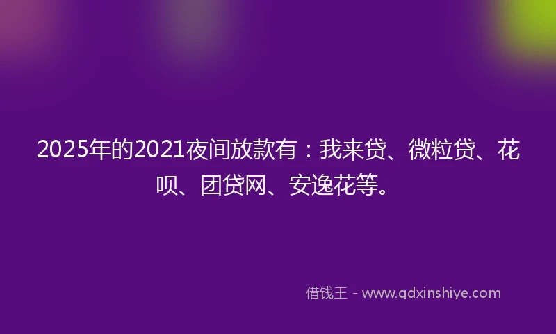 2025年的2021夜间放款有：我来贷、微粒贷、花呗、团贷网、安逸花等。