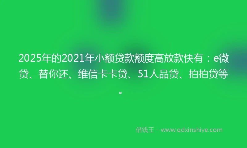 2025年的2021年小额贷款额度高放款快有：e微贷、替你还、维信卡卡贷、51人品贷、拍拍贷等。
