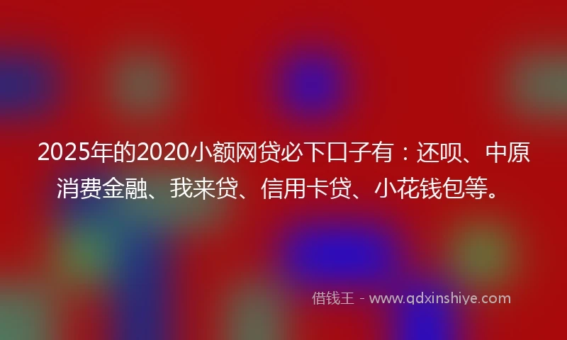 2025年的2020小额网贷必下口子有：还呗、中原消费金融、我来贷、信用卡贷、小花钱包等。