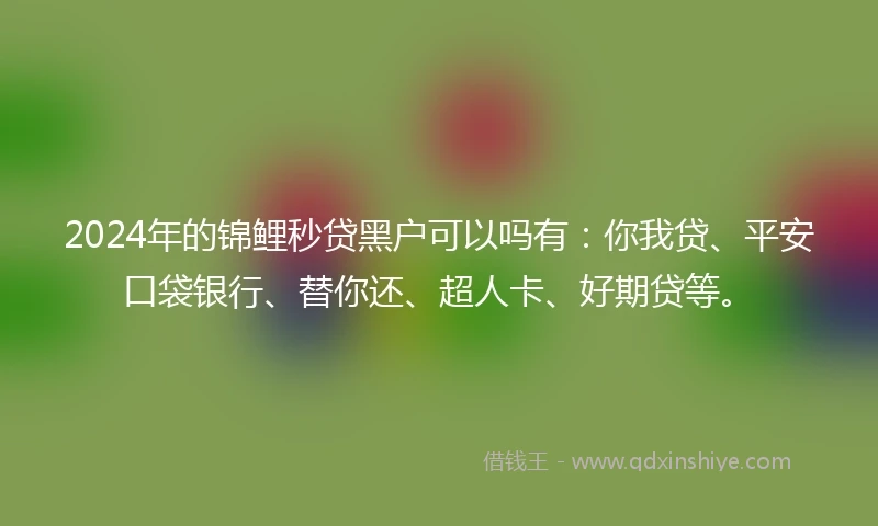2024年的锦鲤秒贷黑户可以吗有：你我贷、平安口袋银行、替你还、超人卡、好期贷等。