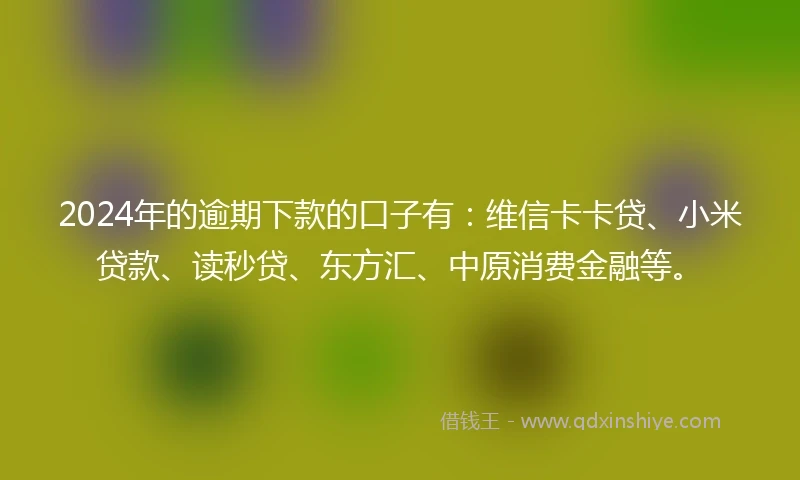2024年的逾期下款的口子有：维信卡卡贷、小米贷款、读秒贷、东方汇、中原消费金融等。
