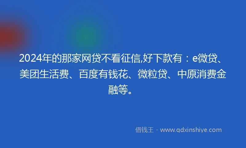 2024年的那家网贷不看征信,好下款有：e微贷、美团生活费、百度有钱花、微粒贷、中原消费金融等。