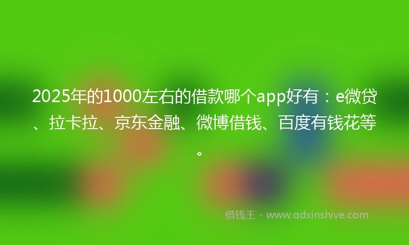 2025年的1000左右的借款哪个app好有：e微贷、拉卡拉、京东金融、微博借钱、百度有钱花等。