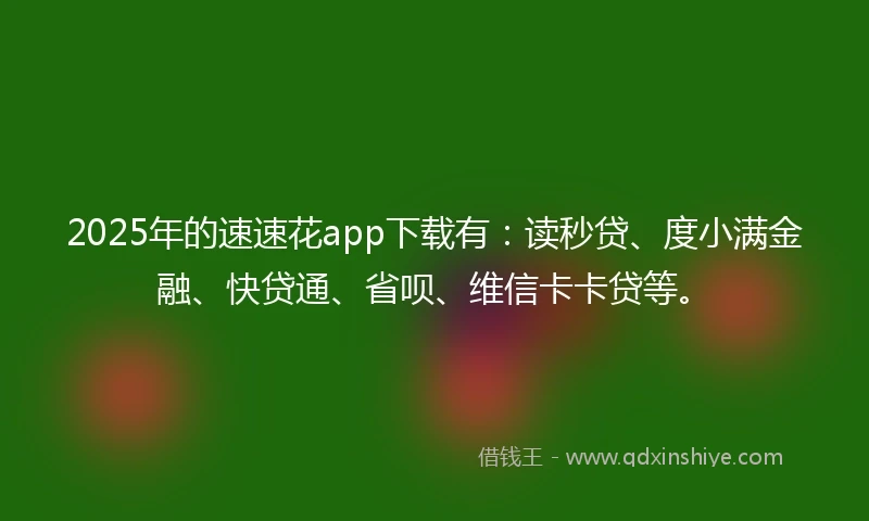 2025年的速速花app下载有：读秒贷、度小满金融、快贷通、省呗、维信卡卡贷等。