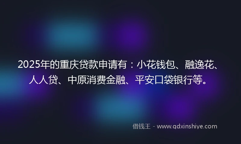 2025年的重庆贷款申请有：小花钱包、融逸花、人人贷、中原消费金融、平安口袋银行等。