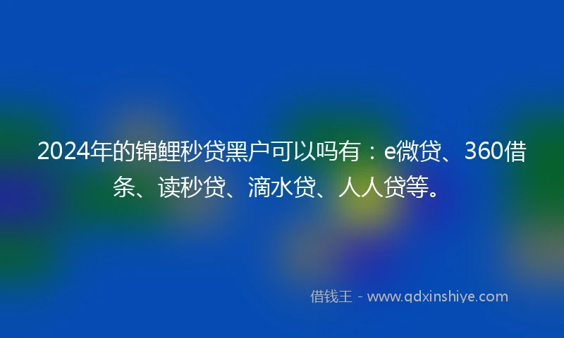 2024年的锦鲤秒贷黑户可以吗有：e微贷、360借条、读秒贷、滴水贷、人人贷等。