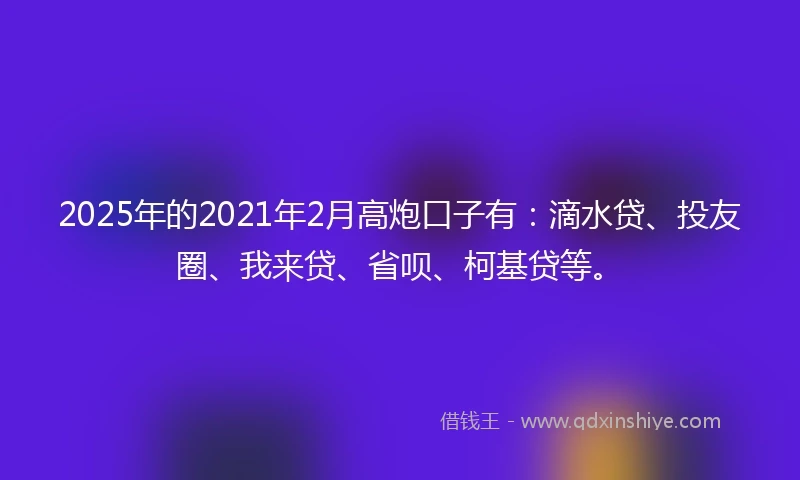 2025年的2021年2月高炮口子有：滴水贷、投友圈、我来贷、省呗、柯基贷等。
