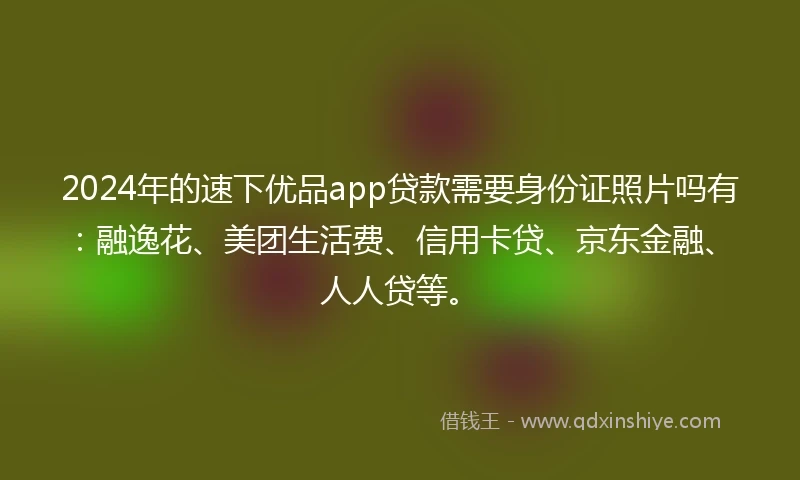 2024年的速下优品app贷款需要身份证照片吗有：融逸花、美团生活费、信用卡贷、京东金融、人人贷等。