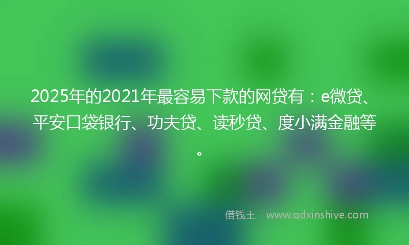 2025年的2021年最容易下款的网贷有：e微贷、平安口袋银行、功夫贷、读秒贷、度小满金融等。