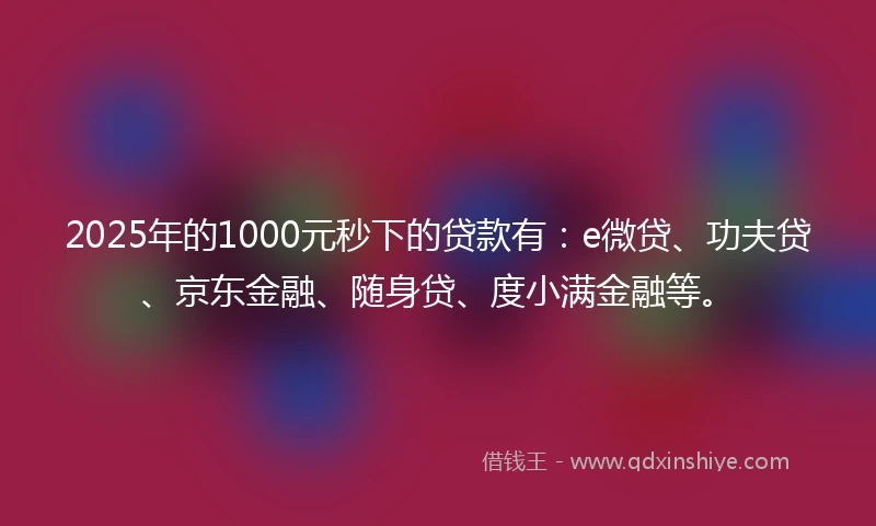 2025年的1000元秒下的贷款有：e微贷、功夫贷、京东金融、随身贷、度小满金融等。