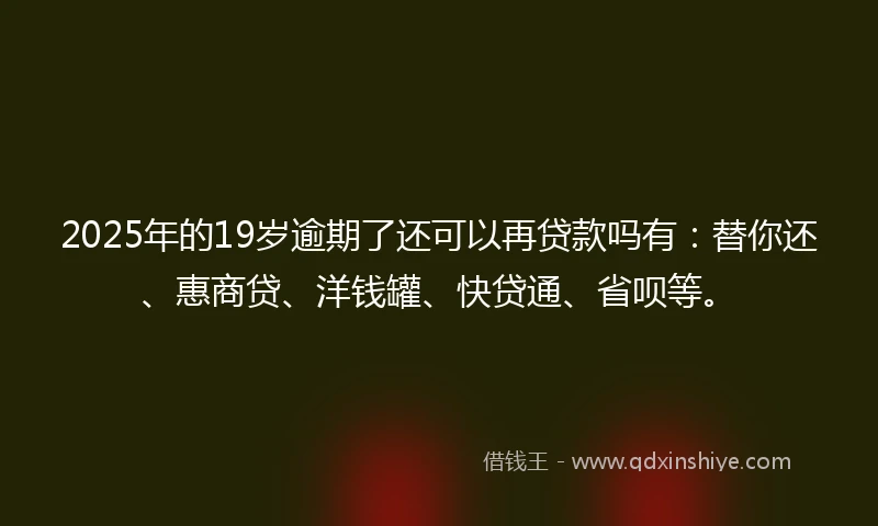 2025年的19岁逾期了还可以再贷款吗有：替你还、惠商贷、洋钱罐、快贷通、省呗等。
