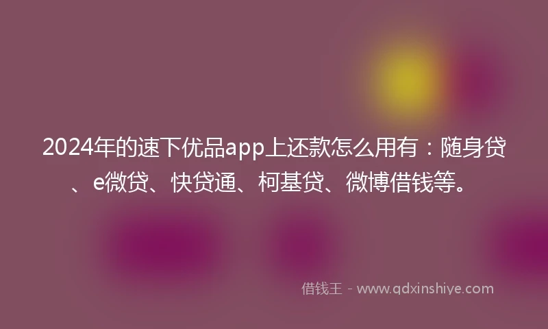 2024年的速下优品app上还款怎么用有：随身贷、e微贷、快贷通、柯基贷、微博借钱等。