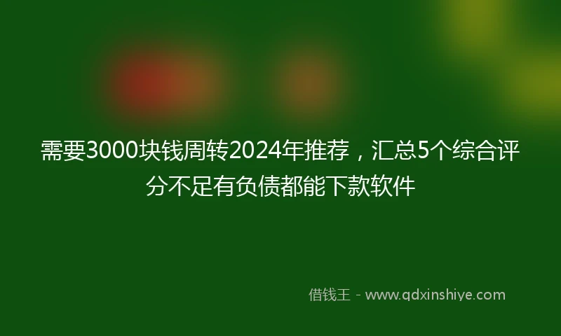 需要3000块钱周转2024年推荐，汇总5个综合评分不足有负债都能下款软件
