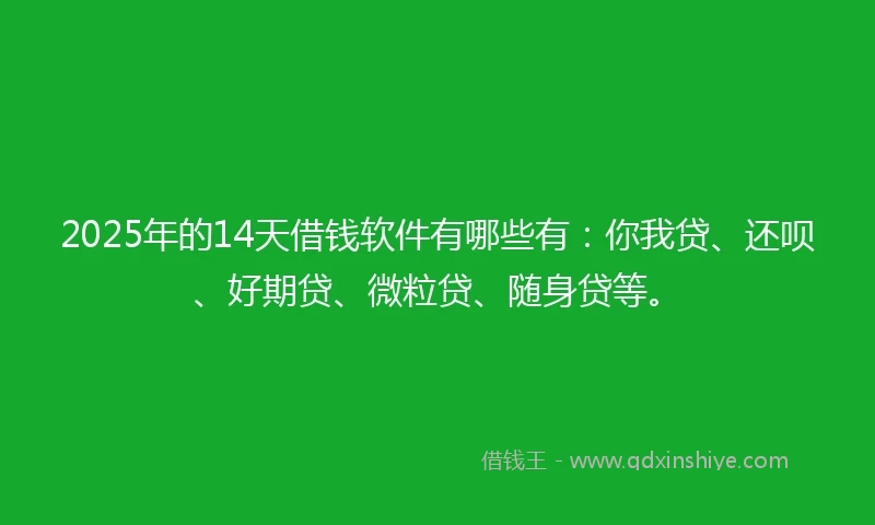 2025年的14天借钱软件有哪些有：你我贷、还呗、好期贷、微粒贷、随身贷等。