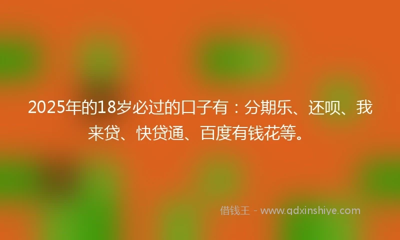 2025年的18岁必过的口子有：分期乐、还呗、我来贷、快贷通、百度有钱花等。