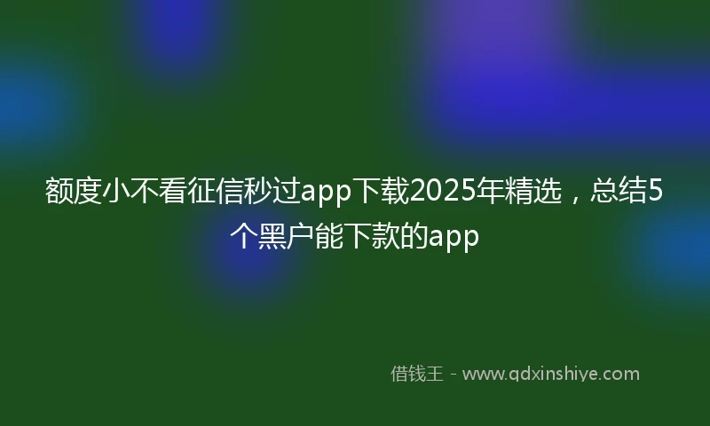 额度小不看征信秒过app下载2025年精选，总结5个黑户能下款的app